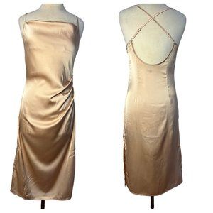 SHEIN Dress Petite Large Tan Sheath Midi adj Straps Zip Scoop Neck
